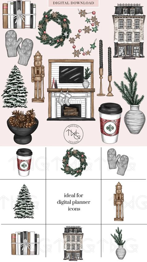 Holiday Home Clipart Collection – TWG Designs Coffee Fireplace, Twg Designs, Home Clipart, Daily Planner Stickers, Scrapbook Themes, House Clipart, Free Planner Stickers, Snowy Trees, Glamour Nails