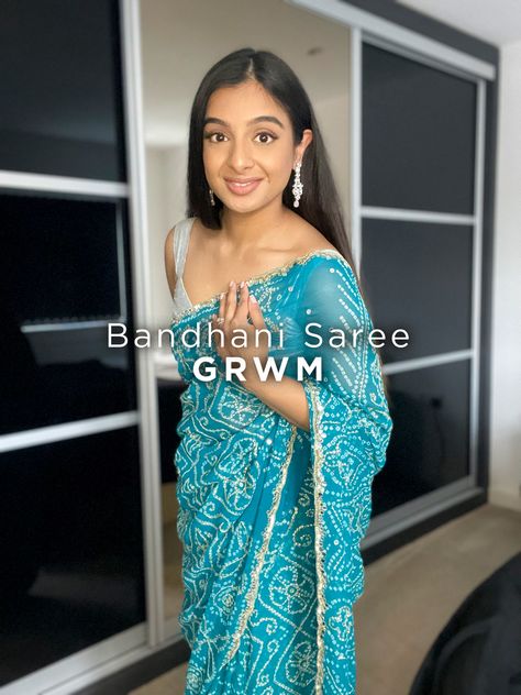 Turquoise Blue Saree Contrast Blouse, Blue Bandhani Saree, Pink Bandhani Saree, Orange Silk Saree, Styling Shorts, Best Indian Wedding Dresses, Saree Styling, Haldi Function, Silver Blouse