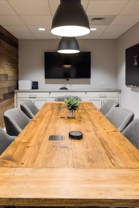 Small Conference Home Conference Room Ideas, Conference Room Ideas Office, Conference Room With Kitchenette, Office Interior Design Conference Room, Conference Rooms Creative, Cute Conference Room, Conference Room Chandelier, Conference Room Flooring, Conference Room Inspiration