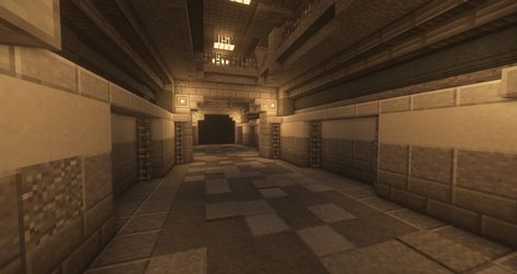 Minecraft Scp Facility, Minecraft Scp Build, Minecraft Laboratory Ideas, Minecraft Vault, Minecraft Bunker, Minecraft Lab, Laboratory Idea, Minecraft Underground, Minecraft Steampunk