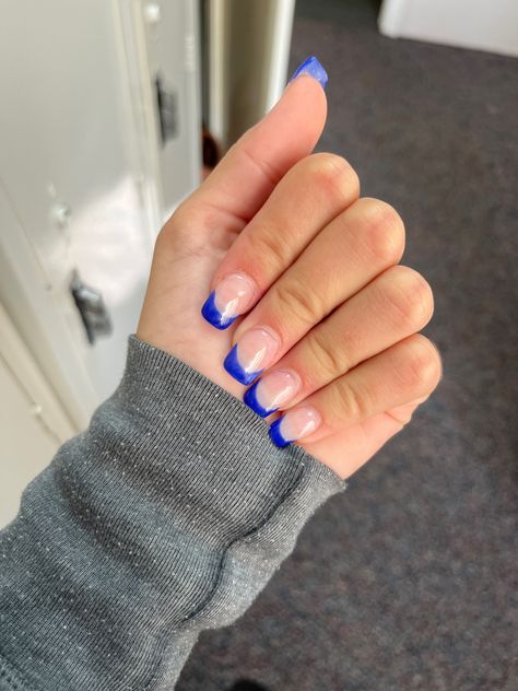 Royal Blue French Tips Square, Royal Blue French Tips, Short Pink Nails, Fresh Nails, Hoco Nails, Jade Nails, Dark Blue Nails, Tips Nails, Western Nails