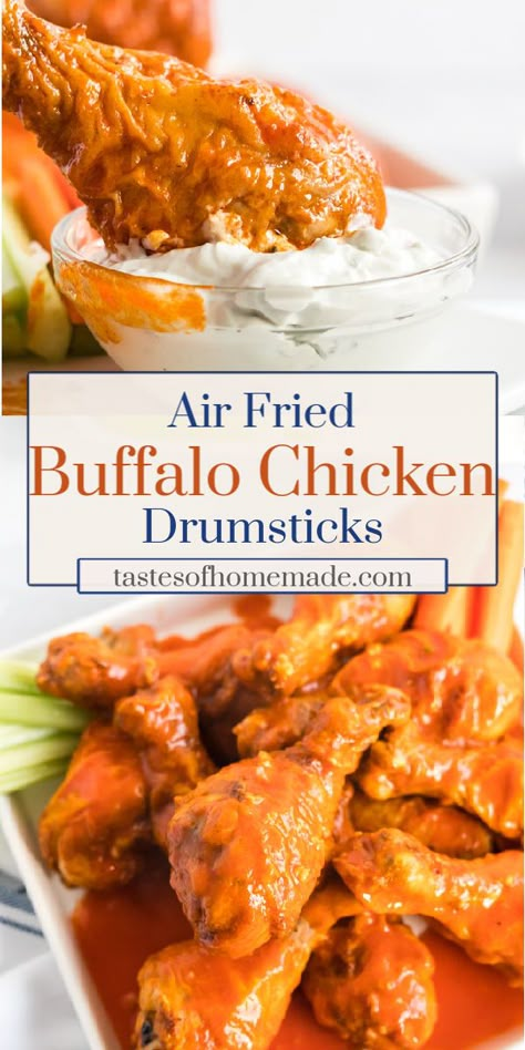 Air Fried Chicken Drumsticks, Drumsticks Air Fryer, Buffalo Drumsticks, Buffalo Chicken Drumsticks, Air Fried Buffalo Chicken, Fried Chicken Air Fryer, Fried Buffalo Chicken, Air Fryer Chicken Leg Recipe, Chicken Leg Recipe