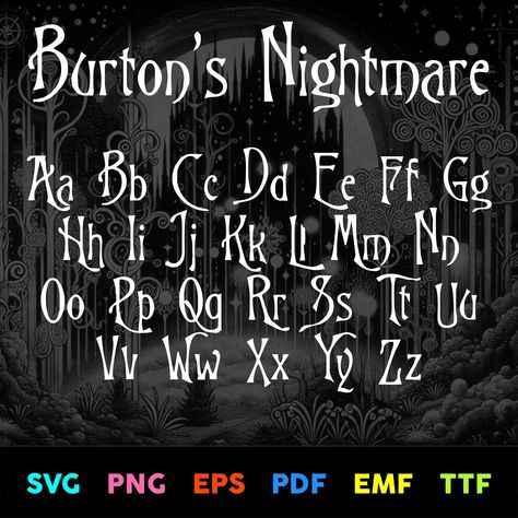 Tim Burton Font Alphabet, Tim Burton Lettering, Tim Burton Font, Witchy Fonts, Tim Burton Drawings Style, Halloween Typography, Spooky Font, Spooky Chic, Flying Lessons