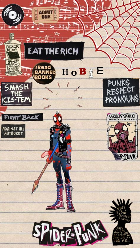 Spider Punk Wallpaper Aesthetic, Hobie Brown Wallper, Hobie Brown Wallpaper Phone, Spider Punk Wallpaper, Punk Wallpaper Iphone, Punk Aesthetic Wallpaper, Punk Background, Punk Logo, Computer Theme