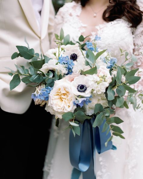 Dive into Elegance with Doris Ione: A Stunning Bridal Bouquet in Blue, White, and Greenery! 🌿💙 Let our vibrant blooms and lush greenery create a picturesque bouquet that perfectly complements your special day. Blue And Green Bouquet, Green Bouquet, Wedding 2025, New Orleans Wedding, Flower Party, Organic Style, Lush Greenery, Bridal Bouquets, Intimate Weddings