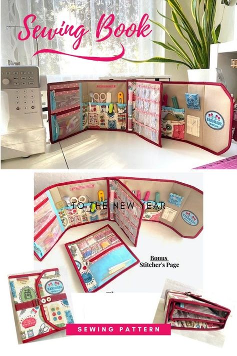 Sewing Feet Storage Ideas, Sewing Machine Accessories Storage, Sewing Kit Diy Free Pattern, Sewing Books With Patterns, Sewing Kits To Make Free Pattern, Diy Book Protector, Sewing Needle Storage Ideas, Project Keeper Pattern, Sewing Kit Organizer Pattern Free