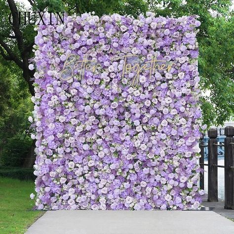 Purple Prom Theme, Lavender Theme Party, Lavender Wedding Decorations, Flower Wall Wedding Backdrop, Purple Flower Wall, Royal Purple Wedding, 21 Dinner, Lavender Wedding Theme, Curtain Flower