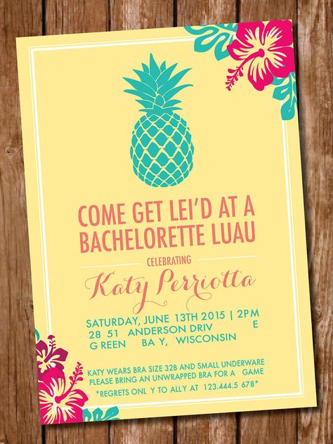 Gather your girls together to get lei'd at a bachelorette luau party with punny, printable DIY invitation designed with the tropics in mind. Luau Party Invitations, Luau Invitations, Bachelor Party Invitations, Awesome Bachelorette Party, Retirement Party Invitations, Bachelorette Party Invitation, Invitation Maker, Pool Party Invitations, Invitation Design Template