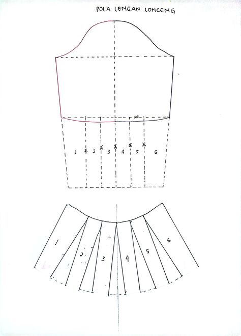 Lengan lonceng ini dibuat dengan sistem pecah 6 dan dikembangkan sesuai kebutuhan, hasilnya akan membentuk lengan lonceng yang jatuh pas dan lingkar yang baik Pola Lengan, Kebaya Brokat, Kebaya, Design