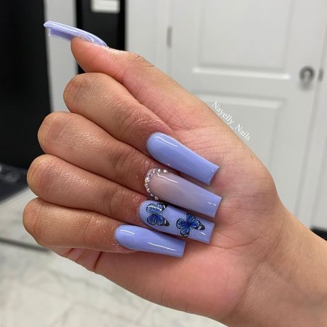 Blue Coffin Acrylics, Blue Toe Nails, Coffin Acrylics, Different Nail Shapes, Butterfly Nail Art, Simple Acrylic Nails, French Acrylic Nails, Nails Blue, Coffin Nails Long