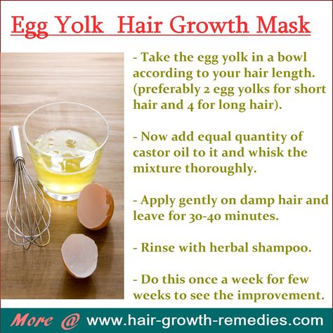 Homemade Egg yolk Mask that Improve Hair Growth   #HairGrowth  #HairMask  #EggMask  #DIYHairMasks Egg Yolk Mask For Hair, Egg Yolk Hair Mask For Growth, Eggs For Hair Growth, Egg Hair Masks For Hair Growth, Egg For Hair Growth, Hair Mask Egg, Egg Yolk Hair Mask, Egg Yolk Recipes, Egg Hair Mask