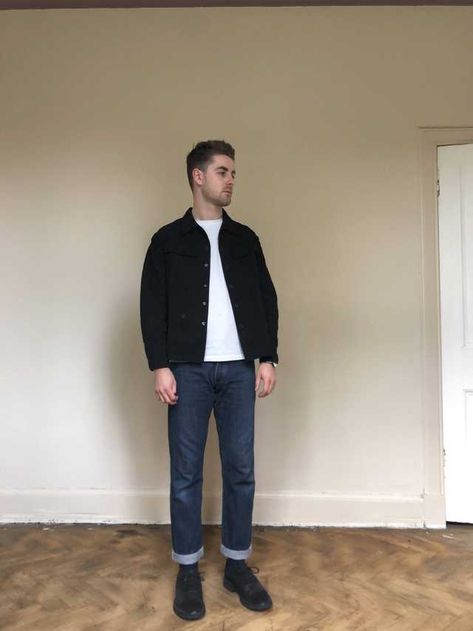 Navy Tee Outfit, Shaket Jacket Outfit, Dark Denim Jeans Outfit, Dark Denim Jacket, Denim Jeans Outfit, Dark Denim Jeans, Men Stylish Dress, Dark Jeans, Tee Outfit