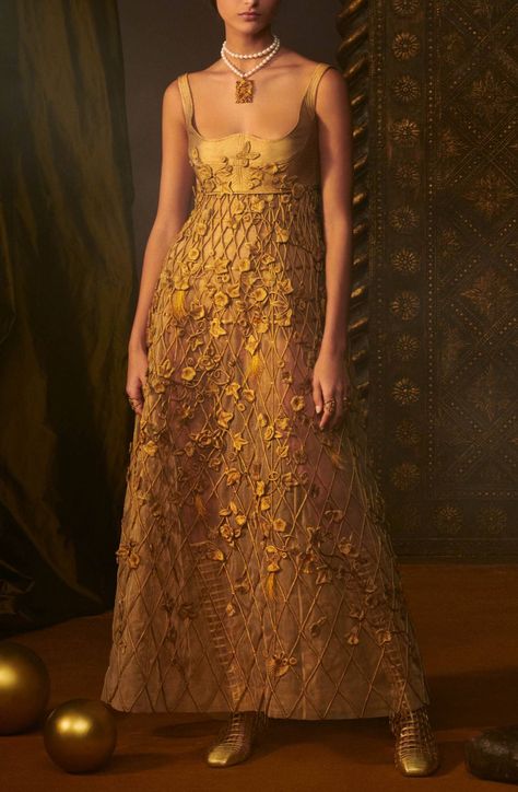 Dior Iconic Dress, Golden Dress Aesthetic, Midsommar Dress, Youtuber Aesthetic, Greek Dress, Collection Couture, Golden Dress, Elegant Clothes, Indian Bridal Fashion