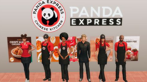 Panda Express Uniform + Hat 🥢 | Patreon Waiter Outfit, Panda Express, Work Uniforms, Sims 4 Cas, You Used Me, Sims 4 Custom Content, Maxis Match, Sims 4 Mods, Sims Cc