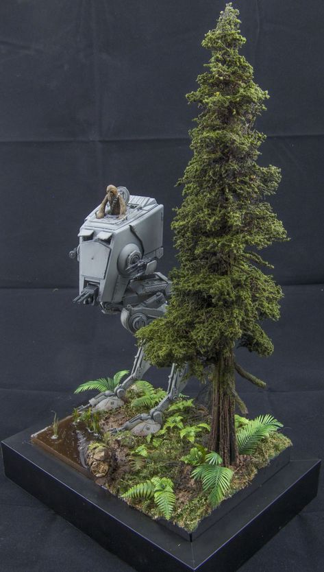 Custom Diorama featuring Bandai's 1/48 scale AT-ST from Star Wars: Return of The Jedi by Spellbot 5000 Star Wars Terrarium, Star Wars Diorama, Disney Ride, The Wild Robot, Star Wars Crafts, Star Wars Legion, Star Wars Room, Star Wars Diy, Star Wars Models