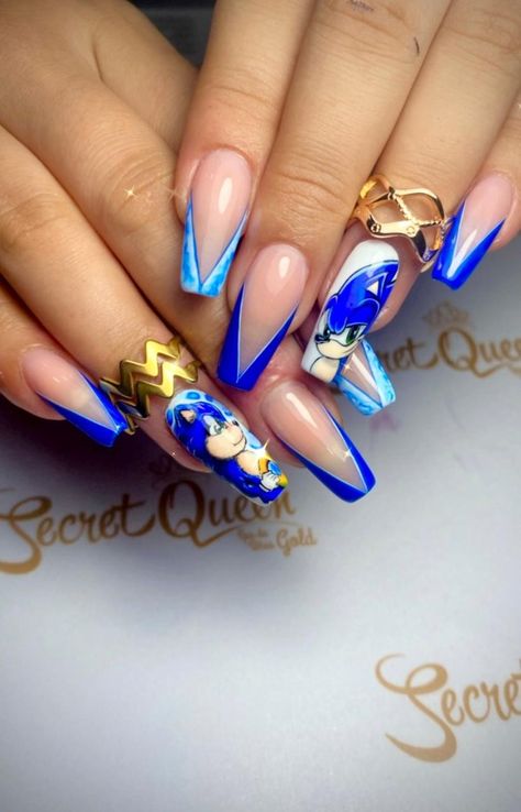 Sonic Acrylic Nails, Sonic Nail Designs, Sonic The Hedgehog Nails, Sonic Nails, Fake Crying, Design Closet, Character Nails, Girl Pranks, Disney Nail Designs