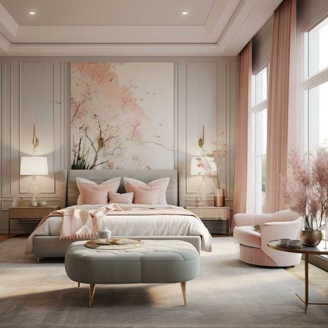 Hot Pink Bedrooms, Blue And Pink Bedroom, Taupe Bedroom, Classic Bedroom Design, Blush Pink Bedroom, Pink Bedroom Ideas, Sophisticated Bedroom, Pink Bedroom Decor, Dekorasi Kamar Tidur