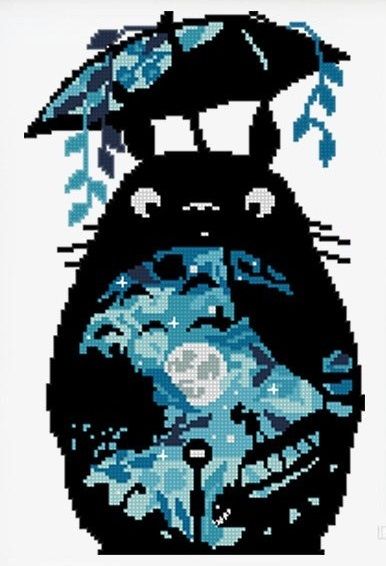 Cross Stitch Patterns Studio Ghibli, No Face Cross Stitch, Totoro Pixel Grid, Jiji Pixel Art, Ghibli Embroidery Pattern, Cross Stitch Ghibli, Studio Ghibli Perler Bead Patterns, Studio Ghibli Pixel Art Grid, Studio Ghibli Cross Stitch Pattern