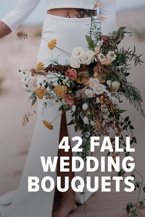 Wedding Bouquets Autumn Simple, Natural Fall Wedding Bouquets, Fall Floral Bridal Bouquets, Fall Wedding Bouquets Fake Flowers, Best Fall Wedding Flowers, Fall Themed Flower Bouquet, Bridal Bouquet Fall Simple, Wedding Bouquets Fall Simple, Daytime Fall Wedding