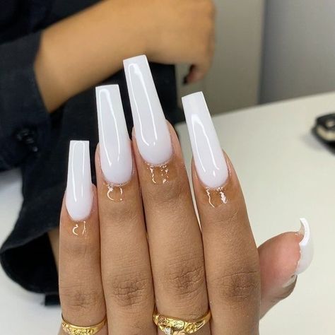 Drip Nails, Nagel Tips, White Acrylic Nails, Simple Acrylic Nails, Long Acrylic Nails Coffin, Coffin Nails Long, Long Square Acrylic Nails, Bling Acrylic Nails, Acrylic Nails Coffin Short