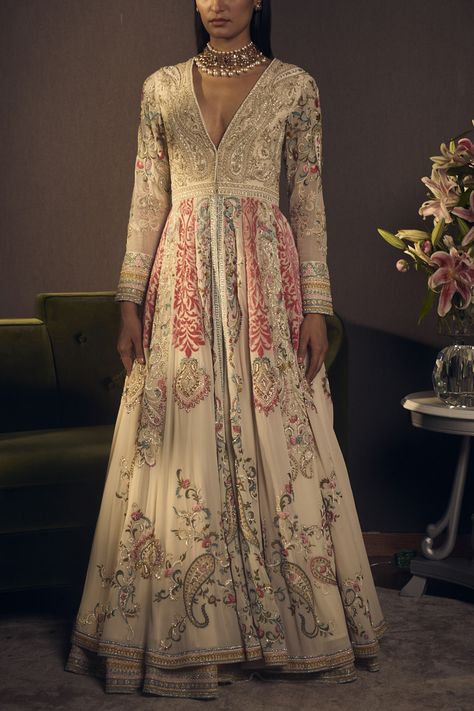 Multicoloured embroidered anarkali set designed by Varun Bahl at AASHNI CO. Varun Bahl, Drape Sarees, Embroidered Anarkali, Saree Gown, Lakme Fashion Week, Indian Fashion Designers, Mens Designer Fashion, India Fashion, Sherwani