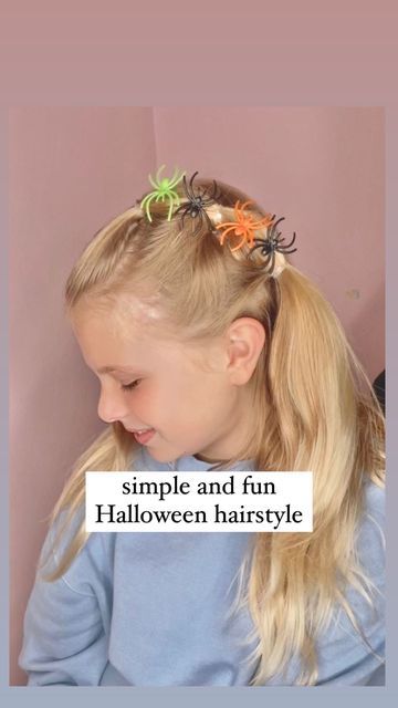 Audrey McClelland on Instagram: "SIMPLE AND FUN HALLOWEEN HAIRSTYLE 🎃 If you’re looking for a very easy Halloween hairstyle, this is it! I love how pretty this one looks. All you need are spider rings and place them in the hair. They stay put by anchoring them with Bobby pins. 🕷️🕸️ Hairstyles For Halloween, Spider Rings, Halloween Hairstyle, Halloween Hair, Girls Hair, Easy Halloween, Halloween Fun, First Look, Girl Hairstyles