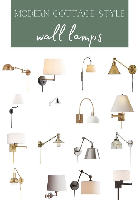 Our Favourite Modern Cottage Style Swing Arm Wall Lamps (& They're All Under $250!) Swinging Arm Wall Lamp, Cottage Style Lighting, Modern Cottage Lighting, Bedroom Wall Lamp, Bedroom Wall Lamps, Wall Lamps, Bedroom Wall Sconces, Modern Cottage Bedroom, Bedroom Swing