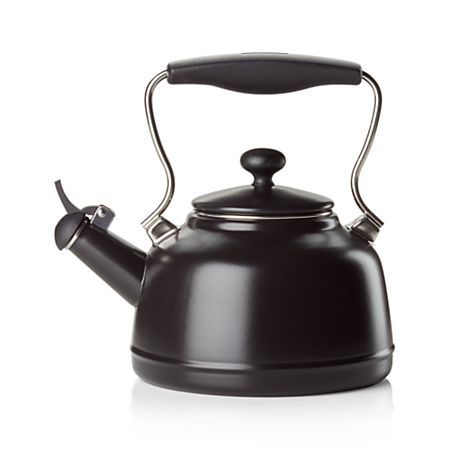 Chantal Vintage Matte Black Tea Kettle + Reviews | Crate and Barrel Black Tea Kettle, Smeg Black, Cookware Essentials, Electric Kettles, Boiling Pasta, Gooseneck Kettle, Cooking Soup, Tea Kettles, Cast Iron Pot