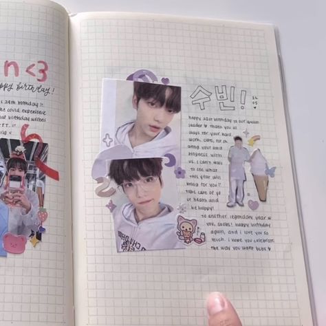 Txt Journal Ideas, Kpop Birthday Journal, Kpop Journal Aesthetic, Journal Ideas Aesthetic Kpop, Aesthetic Kpop Journal, Journal Spreads Kpop, Anniversary Journal, Binder Journals, Journal Lists