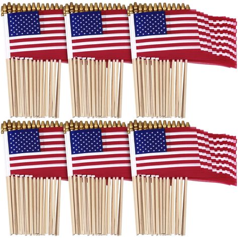 PRICES MAY VARY. Flags on Sticks Bulk: you will receive 150 pieces of small USA flags on stick in each package, hand held American flags in a stick measure about 8 x 12 inches and attached with 12 inches wood sticks; Adequate quantity can meet your decoration needs for holidays and festivals, you can also distribute them to many people at the same time, enjoying the atmosphere with them together Mini American Stick Flag Durable: the 4th of July flags on sticks are made of polyester with solid wo Small American Flags, Us Flags, Independence Day Decoration, Small Flags, Wooden Poles, American Flags, American Decor, Wood Sticks, 4th Of July Decorations