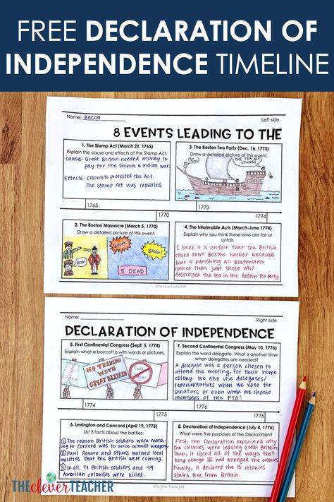 Let your students get creative with this FREE Road to Revolution Timeline Lesson This freebie makes a fun addition to any Declaration of Independence history projects, activities, or worksheets! This lesson was created with 5th grade through middle school education in mind. Enter your email and name to claim your free lesson! Enjoy! #5thGrade #MiddleSchool #Interactive Road To Revolution Timeline, Declaration Of Independence Project, Ckla 5th Grade, Declaration Of Independence For Kids, Declaration Of Independence Activities, Timeline Activities, Middle School Education, Colonial Boston, Road To Revolution