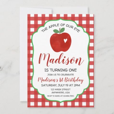 Apple Of Our Eye 1St Birthday Invitation #zazzle #weddinginvitations #birthdayinvitations #babyshowerinvitations #zazzleinvitations #monogram #businesscards #graduation #homedecor Apple Birthday, 98th Birthday, Winter Invitations, Birthday Basket, 1st Birthday Party Invitations, Photo Birthday Invitations, Adult Birthday Invitations, 1st Birthday Invitation, Winter Birthday