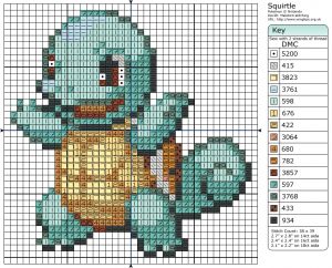 Squirtle! Another for me. I might just stitch up a pokemon dream team for Jeff & I both with trainers & make it so we can put it on the wall in our living room. Maybe that would be a good 1st year anniversary present? :3 Squirtle Cross Stitch, Pokemon Cross Stitch Patterns, Geeky Cross Stitch, Pokemon Cross Stitch, Crochet Pokemon, Pokemon Pattern, Art Perle, 8bit Art, Hama Bead