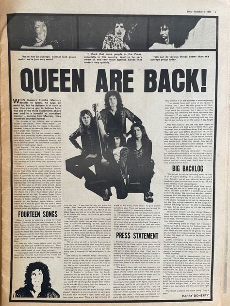 Freddie Mercury Newspaper, Queen Tickets, Freddy Mercury, Queen Aesthetic, Queen Freddie Mercury, Rock Groups, Old Music, Queen Band, Old Newspaper