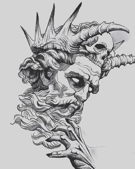 God Face Tattoo, Mythology Tattoo Ideas, Greek Mythology Tattoo Ideas, Hades Drawing, Greek Drawing, Hades Tattoo, Greek God Tattoo, Hades Greek Mythology, Poseidon Tattoo