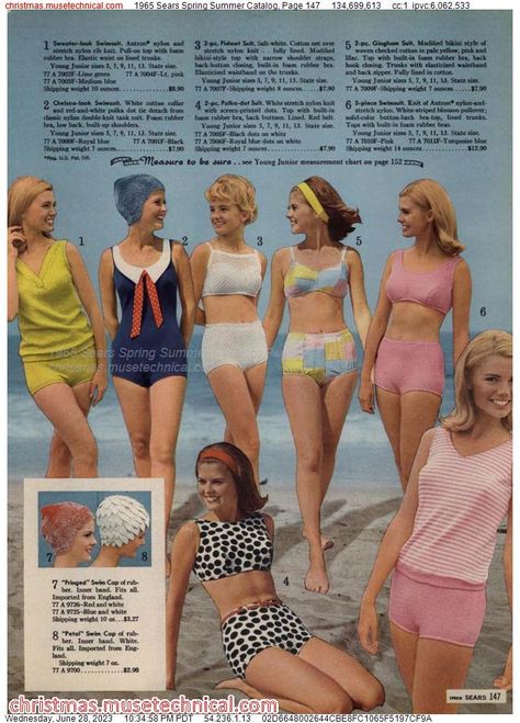 1965 Fashion, Vintage Beachwear, Colleen Corby, 1960’s Fashion, Sears Catalog, 60s And 70s Fashion, Retro Lingerie, Vintage Swim, Seventeen Magazine