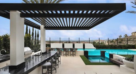 4K Cantilevered Pergolas - Patio Covered Modern Pergola Ideas, Cantilever Pergola, Pergola Ideas, Modern Pergola, Aluminum Pergola, Patio Style, Column Design, Backyard Living, Shade Structure