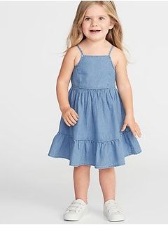 Toddler Girls Springy Must-Haves | Old Navy Casual Frocks For Girls Kids, Navy Dress Outfit, Cute Toddler Summer Dress, Blue Toddler Dress, Girls Jean Dress, Kids Denim Dress Casual, Clothes Shop, Navy Dress, Dresses Kids Girl