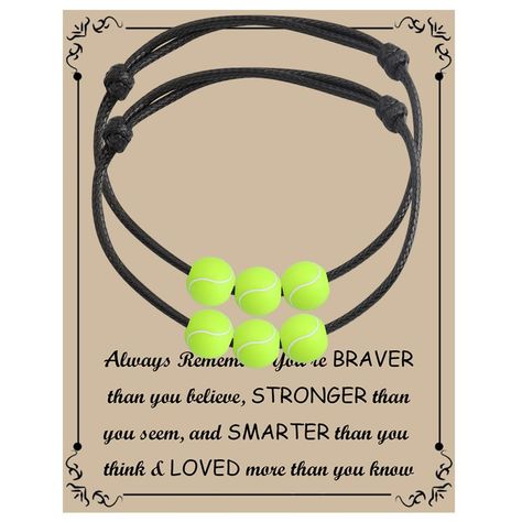 PRICES MAY VARY. PACKAGE: 2 PCS inspirational tennis ball bracelets comes in high-quality velvet jewelry pouches and a pretty meaningful card and is ready for gift giving. MATERIAL&SIZE: This adjustable tennis bracelet is made of acrylic beads with rope. Each bracelet is can be adjusted according to different sizes, suitable for most wrist sizes. Tennis Jewelry Bracelet - tennis players will love showing off their sports team spirit together by wearing these tennis sports bracelets. A perfect gi Tennis Gifts Diy, Gifts For Tennis Players, Tennis Team Gifts, Volleyball Coach, Tennis Jewelry, Tennis Fan, Tennis Team, Tennis Coach, Coaching Volleyball