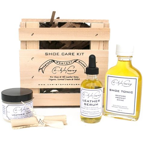 Shoe Care Kit by Christophe Pourny - For Him - Gift Guide Porch Accessories, Shoe Care Kit, Reupholster Furniture, Durable Furniture, Natural Cream, Care Kit, Furniture Care, World Recipes, Unique Wall Decor