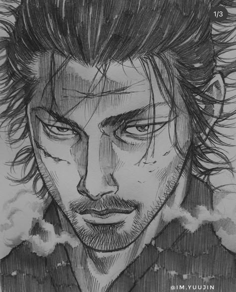 Musashi Miyamoto Drawing, Miyamoto Musashi Drawing, Miyamoto Musashi Sketch, Musashi Drawing, Real Gyaru, Vagabond Sketch, Vagabond Drawing, Miyamoto Musashi Vagabond, Comics Sketch