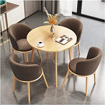 WANGYY Dining Table Set for Kitchen or Hotel Lobby, Simple Reception Room Negotiate Office Leisure Table and Chair Combination Cafe Tea Shop Small Apartment Round Dining Table (Color : Brown) Simple Reception, Office Table And Chairs, Negotiation Table, Pub Furniture, Small Table And Chairs, Wooden Kitchen Table, Kitchen Table Chairs, Modern Dining Table Set, Chairs Office