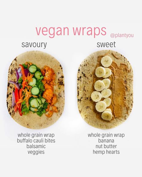 Carleigh Bodrug💕 on Instagram: “💕Vegan wraps! Which side would you choose?! . 😉For savoury I love a loaded veggie wrap with my buffalo cauli wings and balsamic. For sweet,…” Carleigh Bodrug, Vegan Wrap, Vegan Wraps, Veggie Wraps, Vegan Meal Plans, Essential Nutrients, Vegan Foods, Vegan Life, Vegan Eating