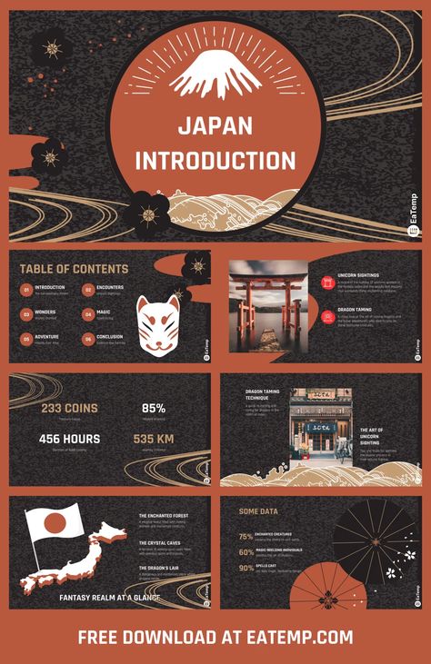 Japan Introduction PPT Presentation Template - Free PowerPoint Templates, Google Slides, Figma Deck And Resume Japan Ppt Template, Japan Design Graphic, Graphic Design Powerpoint, Japan Presentation, Ppt Design Ideas, Powerpoint Presentation Ideas, History Presentation, Best Presentation Templates, Free Ppt Template