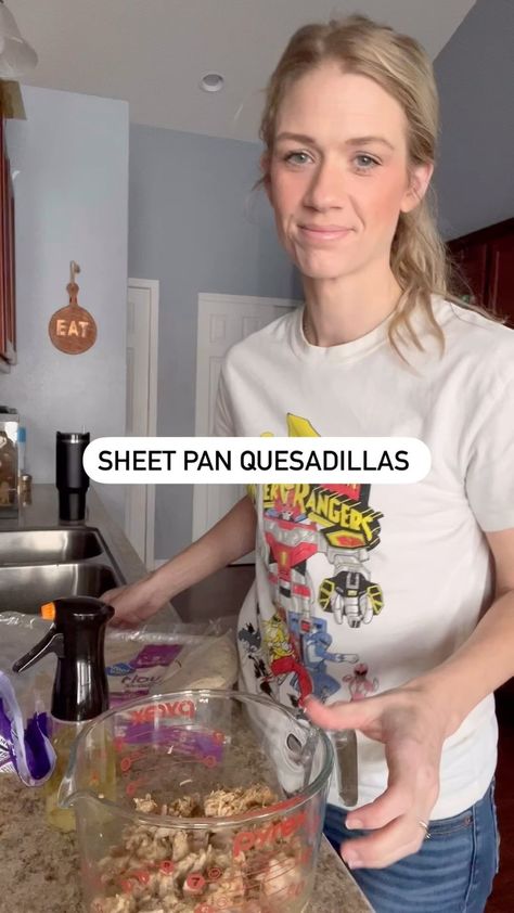 Andrea | Sheet Pan Quesadillas 8 burrito tortillas In a bowl mix together: 2 cups cooked chicken (shredded or cubed) 2 cups shredded cheese 1… | Instagram Recipes Using Shredded Cheddar Cheese, Chicken Quesadillas For A Crowd, Shredded Chicken Quesadilla Recipe Easy, Chicken Chili Sheet Pan Quesadilla Pioneer Woman, Main Dish For A Crowd, Sheet Pan Quesadillas Video, Samantha Bauchmann Sheet Pan Quesadillas, Sheet Pan Quesadilla, Crockpot Macaroni