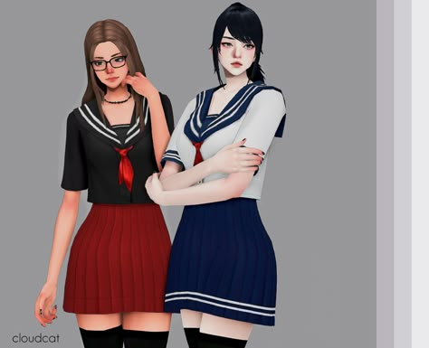 Sims 4 Cc Yandere Simulator Uniform, Sims 4 Yandere Simulator Cc, Sims 4 School Uniform, Japan School Uniform, Living Room Sims 4, Los Sims 4 Mods, Sailor Top, Japanese Uniform, Sims 4 Anime