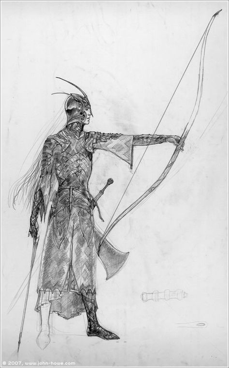 John Howe - Archer Elfe - Le Seigneur des Anneaux (J.R.R. Tolkien) Elven Archer, Illustrator Portfolio, John Howe, Middle Earth Art, Tolkien Art, Lotr Art, Magical Things, Thranduil, The Lord Of The Rings