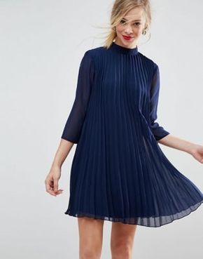 Discover Fashion Online Pleated Fabric Dress, Blue Dress With Sleeves, Easter Dresses For Toddlers, Fall Fashion Skirts, Blue Dress Short, 파티 드레스, Marine Uniform, Maxi Dress Prom, Pleated Mini Dress