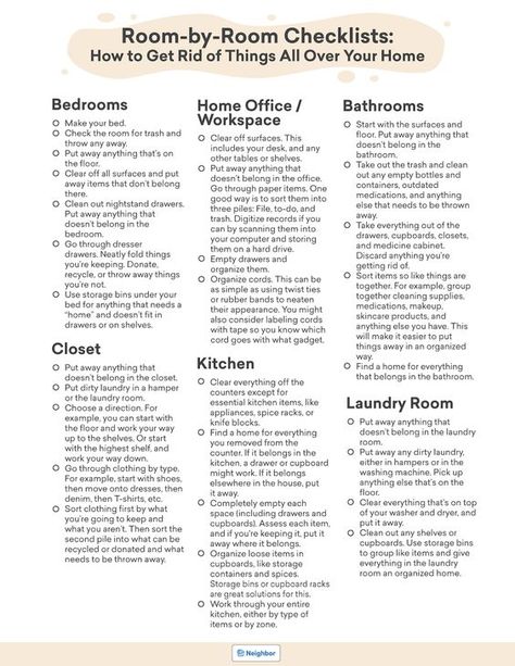 Household Cleaning Schedule, Get Rid Of Things, Get Rid Of Stuff, Room Checklist, Declutter Checklist, Deep Cleaning Checklist, Apartment Checklist, Household Binder, Kitchen Witchery