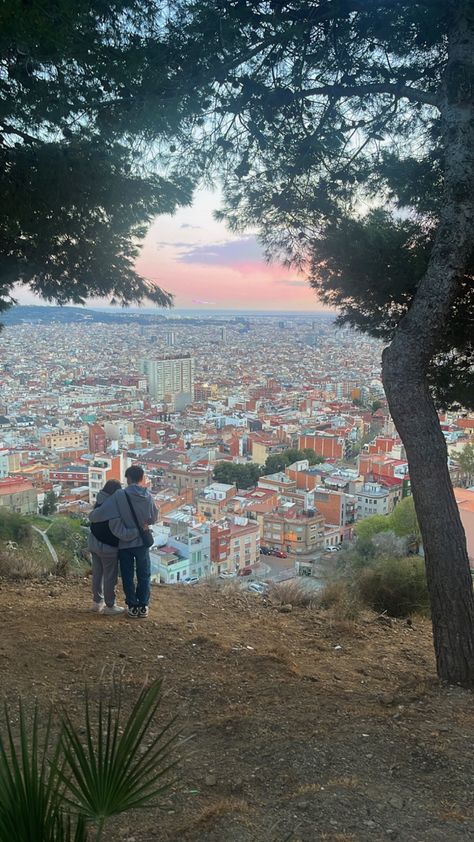 Barcelona, view, couple, scenic, photography, bunkers, sunset, buildings Barcelona Spain Couples Aesthetic, Couple In Barcelona, Barcelona Couple, Barcelona Vibes, Barcelona Streets, Spain Aesthetics, Scenic Photography, Europe Summer, Spain Travel